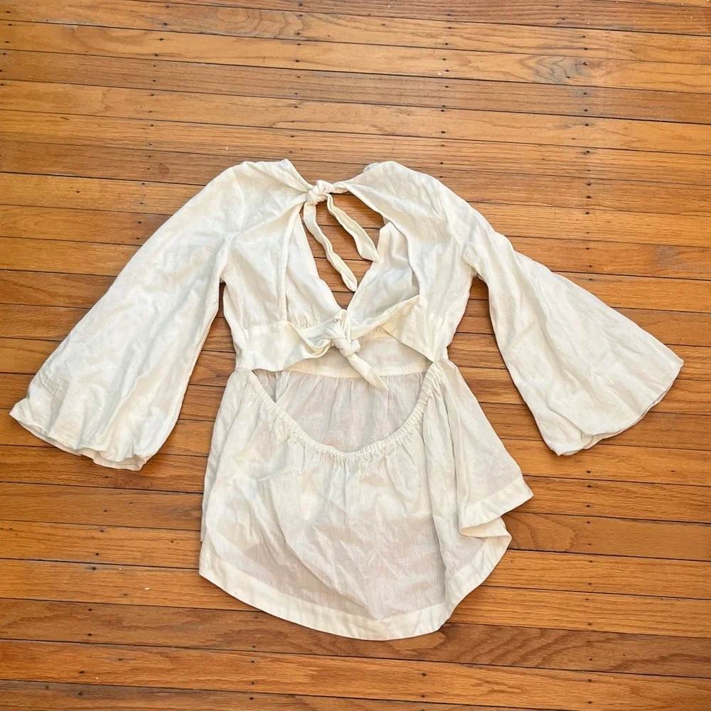 Free People Cream Peplum Tie-Back Top - Picture 3 of 4